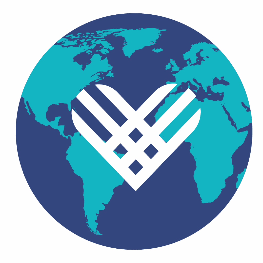 Giving tuesday logo of the globe map with a white heart at the center